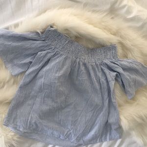 Off the shoulder blue striped top